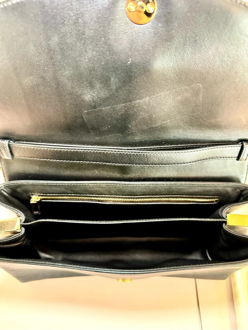 Ferragamo New Line Medium Black Leather Shoulder Bag W 2 Straps & Gold Accents